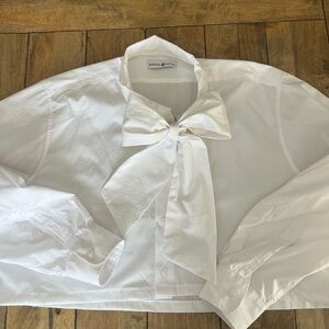 Up-cycled Cropped White Button Down with Oversized Bow